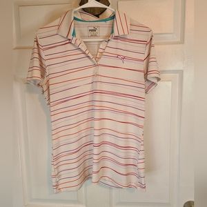 (740) Puma Woman's Golf Shirt, Size: Medium Color: White with Stripes